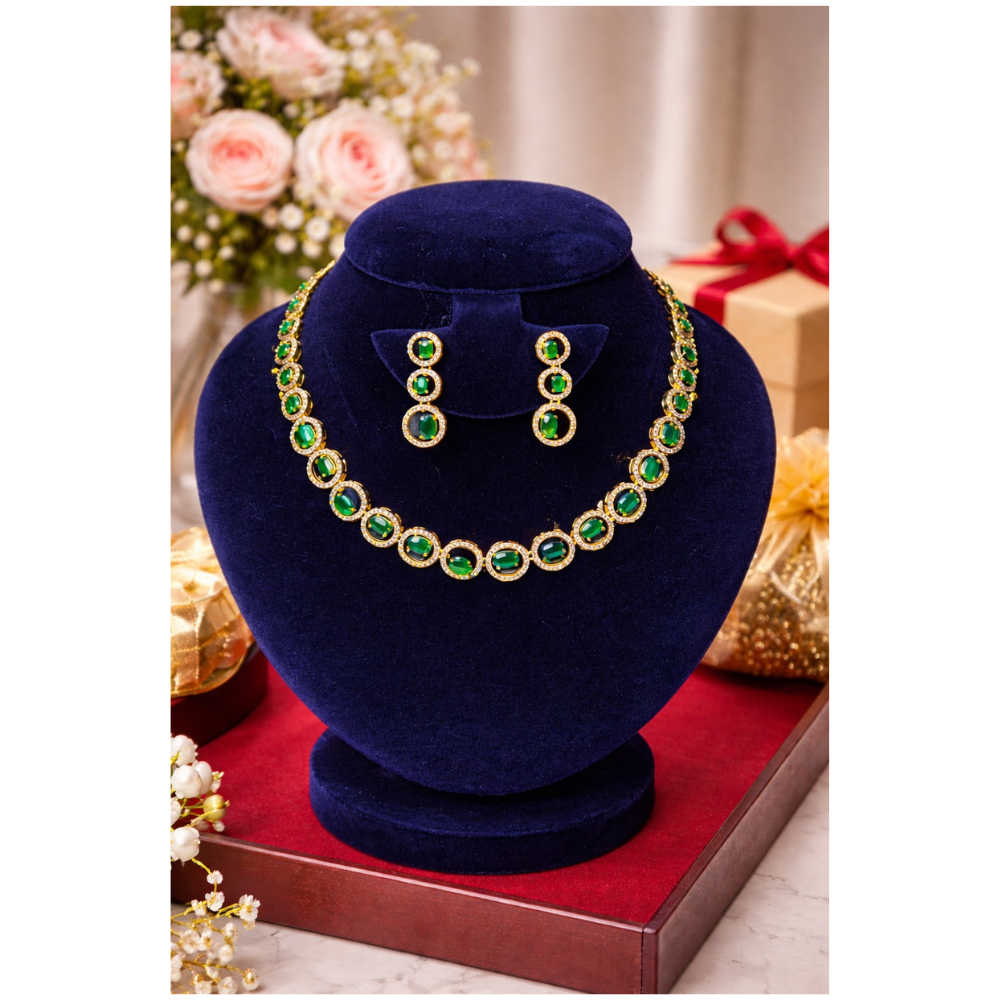 Emerald AD Stone Necklace Set