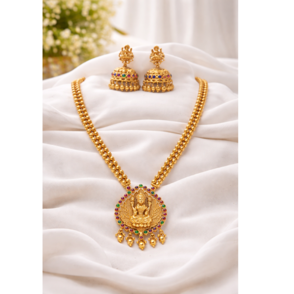 Lakshmi Temple Pendant Necklace with Jhumka Earrings