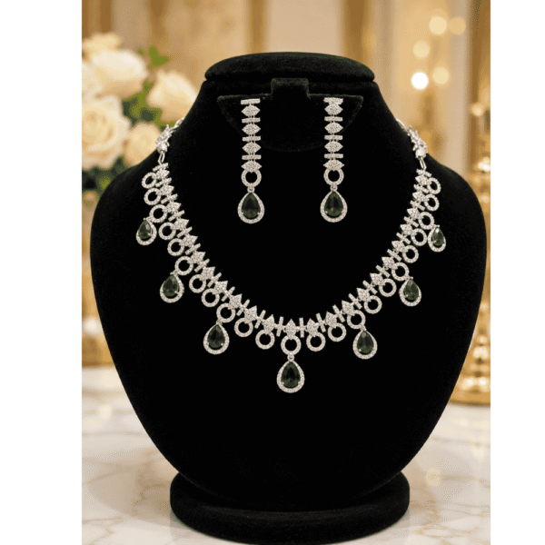Diamond Finish Emerald Necklace Set Diamond-Finish-Emerald-Necklace