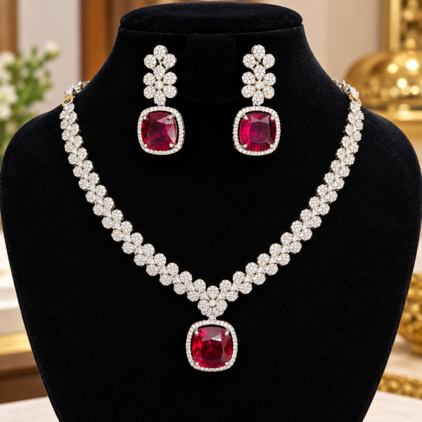 Elegant ruby stone floral necklace set