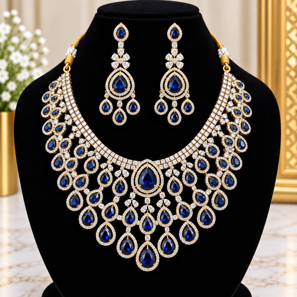 Elegant blue stone bridal necklace set