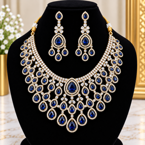 blue stone necklace Elegant blue stone bridal necklace set